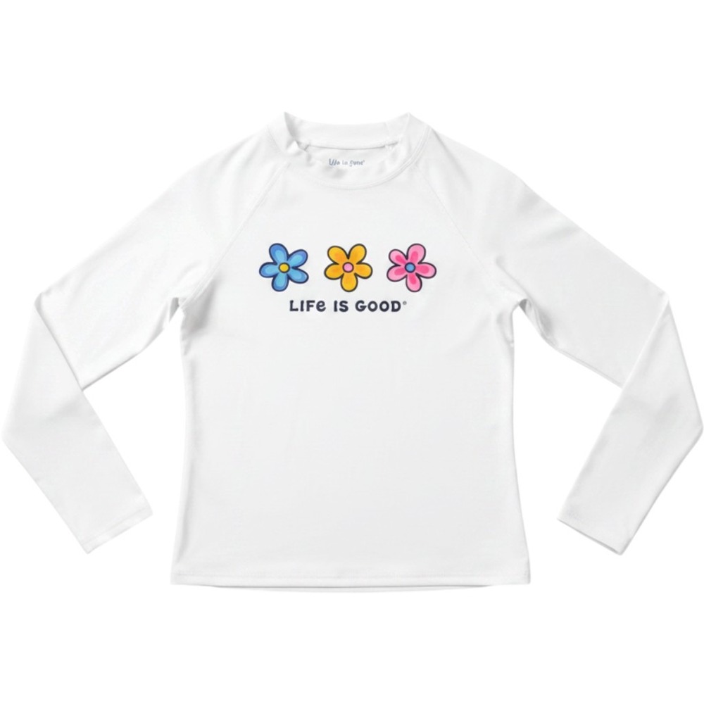 Life is Good Kids White Floral Long Sleeve Rash Guard Swim Shirt Medium LG12904C